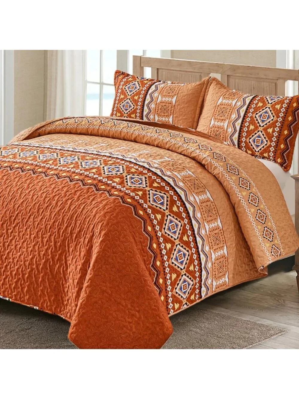 California King Quilt Set - Orange Fall Bedspread for Thanksgiving Decor